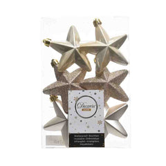 Decoris Shatterproof Star Baubles Box of 6 - Pearl