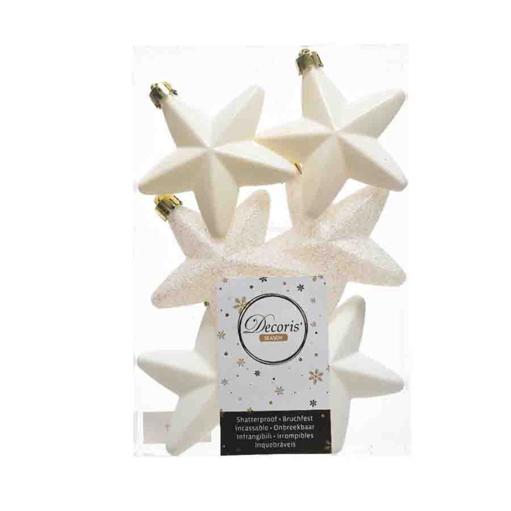 Decoris Shatterproof Star Baubles Box of 6 - Wool White