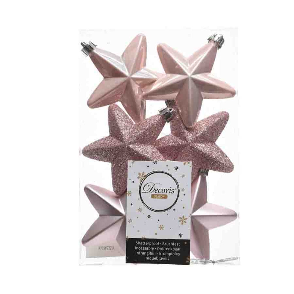 Decoris Shatterproof Star Baubles Box of 6 - Blush Pink