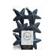 Decoris Shatterproof Star Baubles Box of 6 - Night Blue