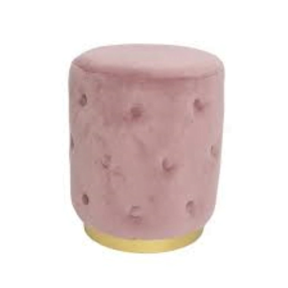 Decoris Velvet Quilted Stool with Gold Base Trim - Pink