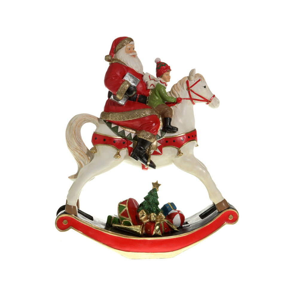 Decoris Polyresin Santa on Rocking Horse 34cm