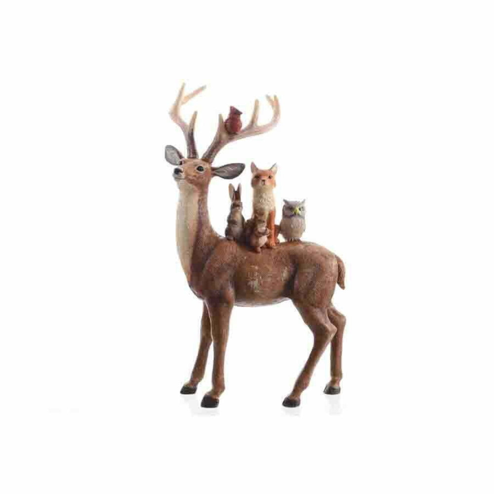 Decoris Polyresin Reindeer Figure with Animal on the back 27cm
