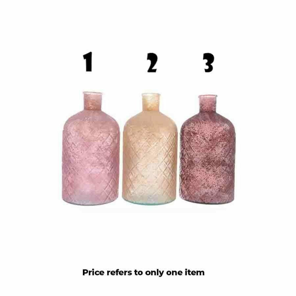 Decoris Recycled Glass Vase - 3 Assorted Shades of Pink