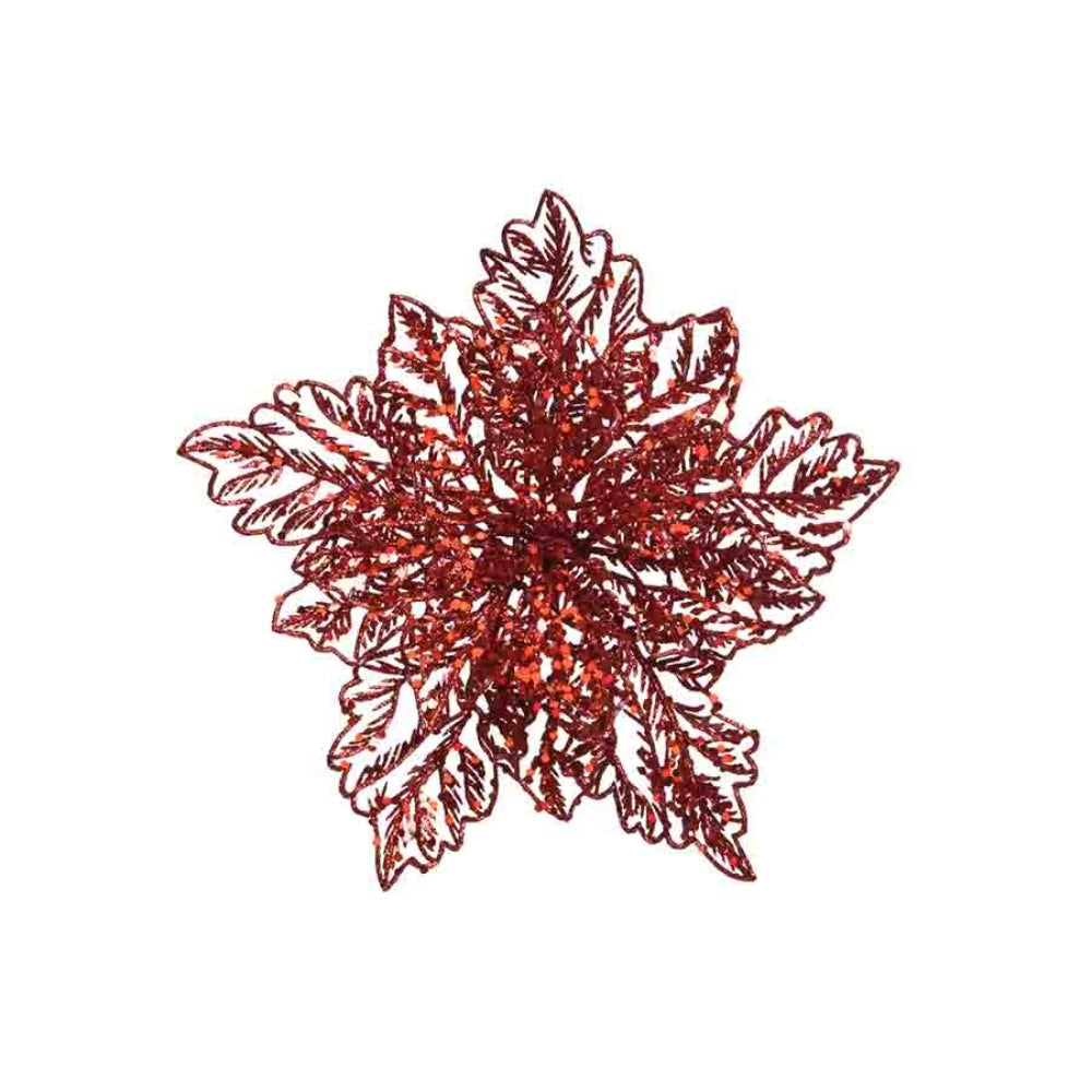 Everlands Clip-On Plastic Poinsettia with Glitter 23.5cm - Red