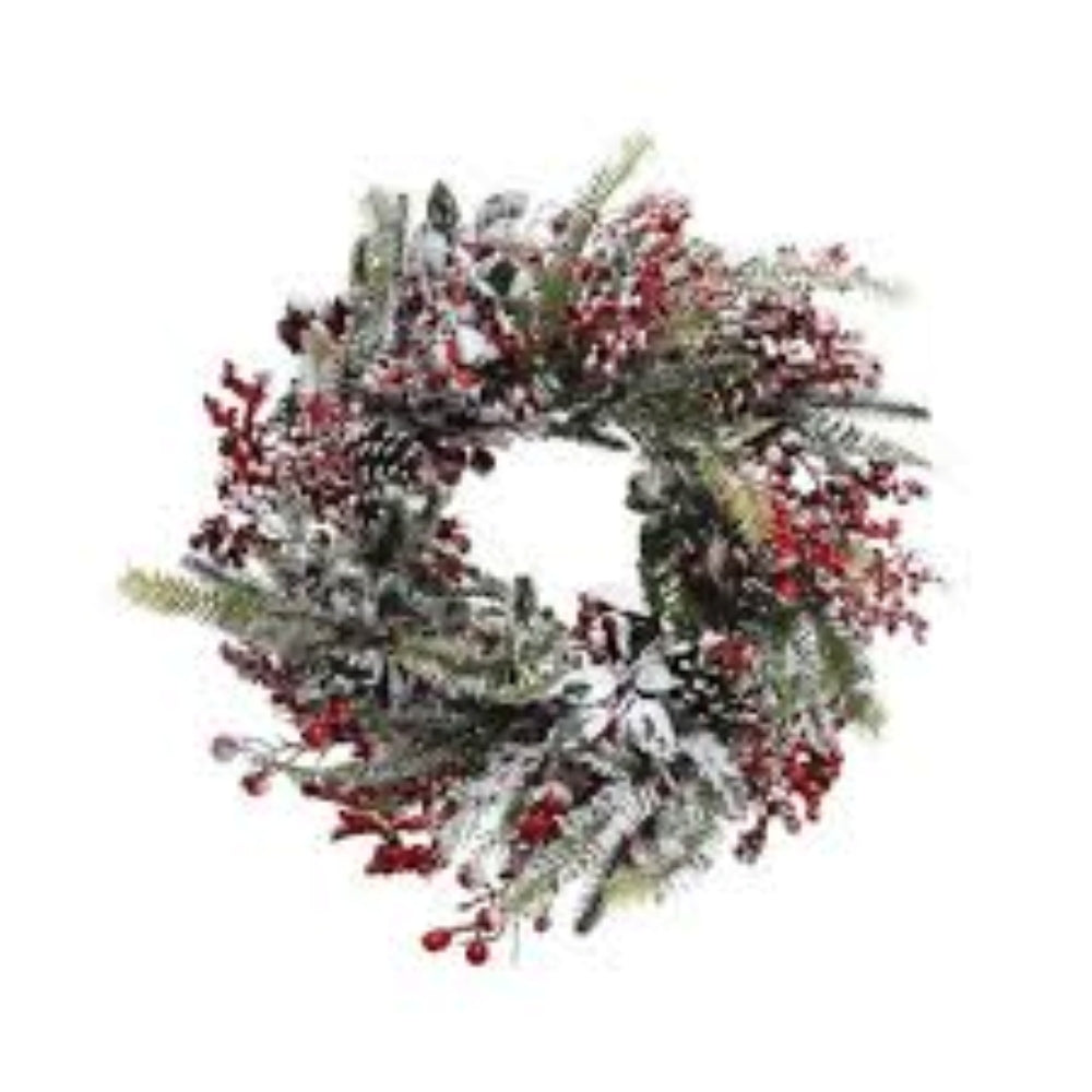 Everlands Frosted Red Berry and Pinecone Wreath 40cm