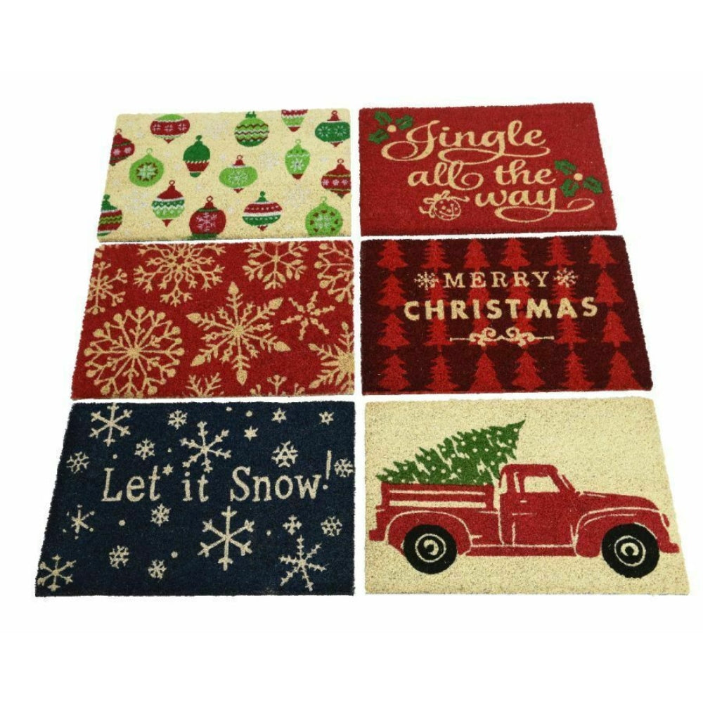 Decoris Coir Christmas Doormat 40 x 60 x 1.5cm - 6 Assorted
