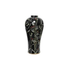 Decoris Porcelain Vase with Leaf Design 59cm - Black