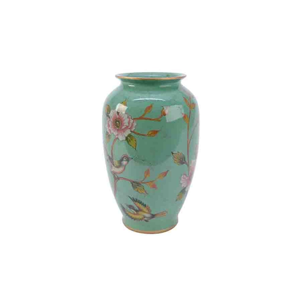 Decoris Porcelain Vase with Floral Pattern 32cm - Mint Green