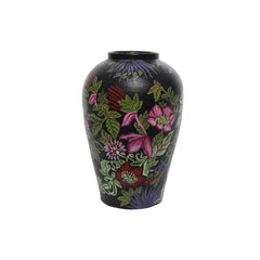 Decoris Terracotta Vase with Floral Design - Black