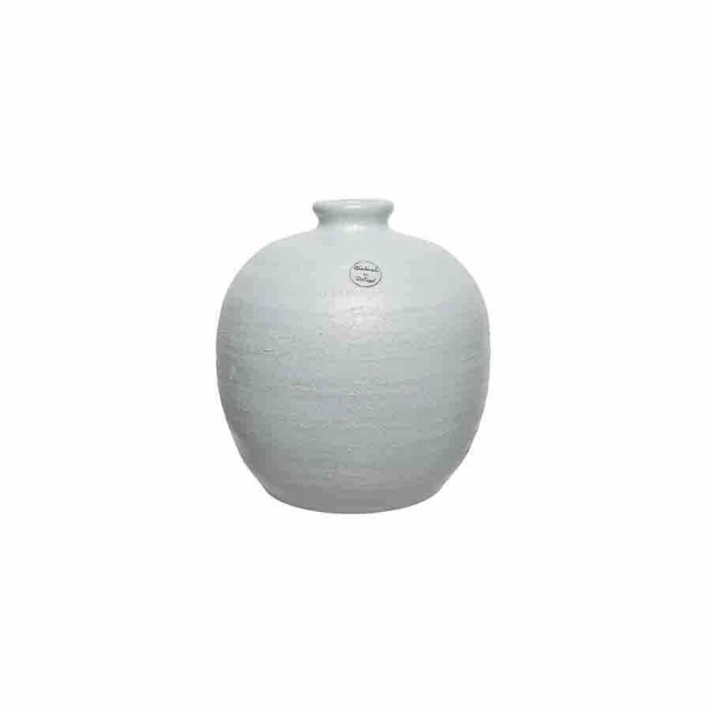 Decoris Terracotta Vase with Rim Structure - White