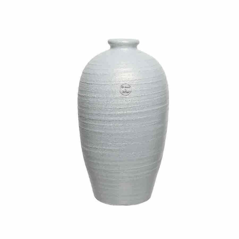 Decoris Terracotta Vase with Rim Structure - White