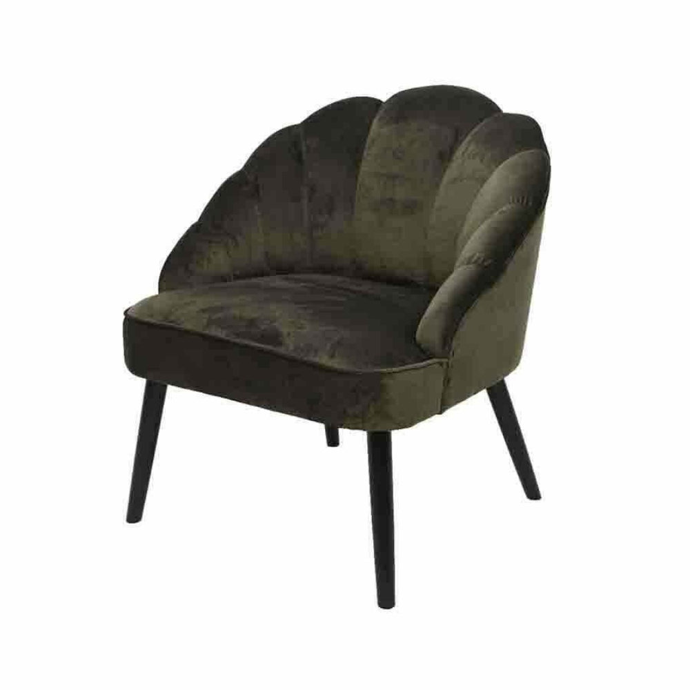 Decoris Velvet Chair wih Backrest and Wooden Legs- Dark Grey