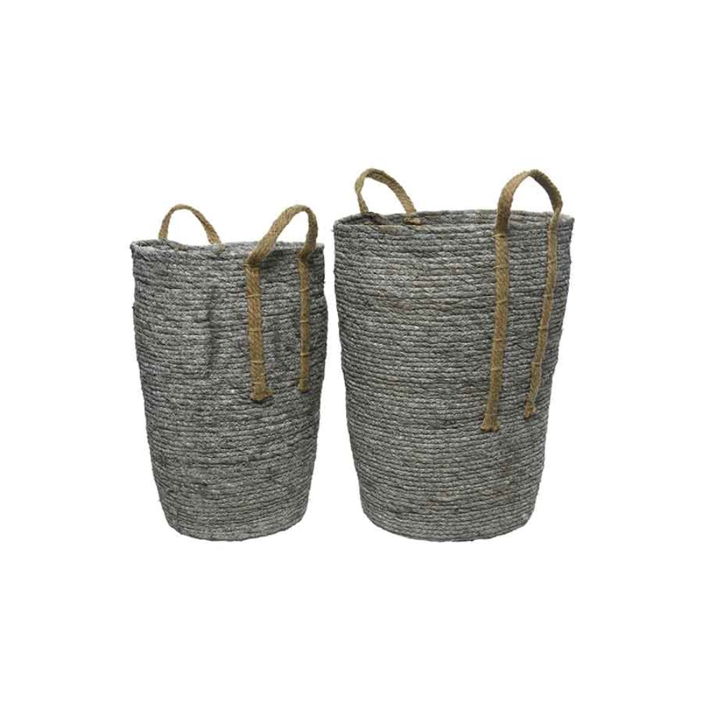 Decoris Rush Grass Basket Set of 2 Round - Grey