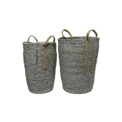 Decoris Rush Grass Basket Set of 2 Round - Grey