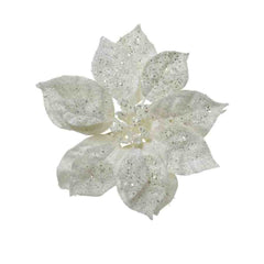 Everlands Clip-On Poinsettia with Glitter 16cm - White