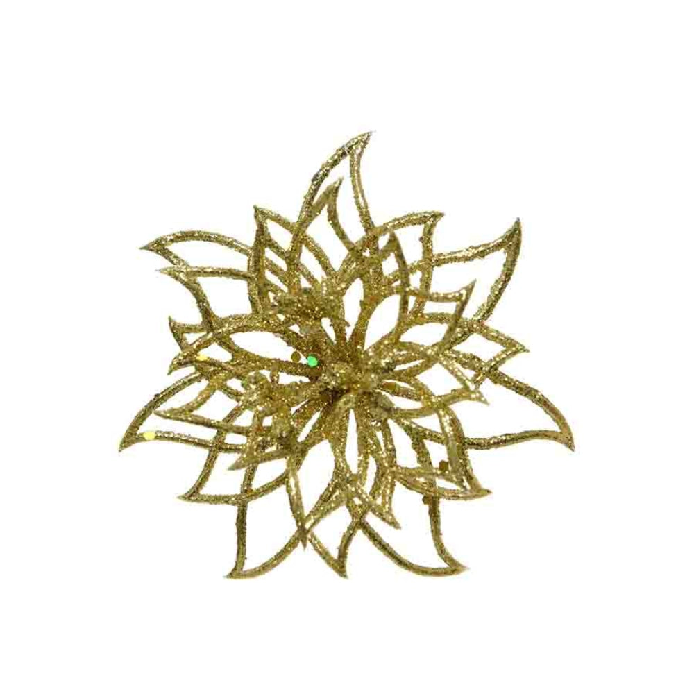 Everlands Clip-On Plastic Flower with Glitter 14cm - Gold