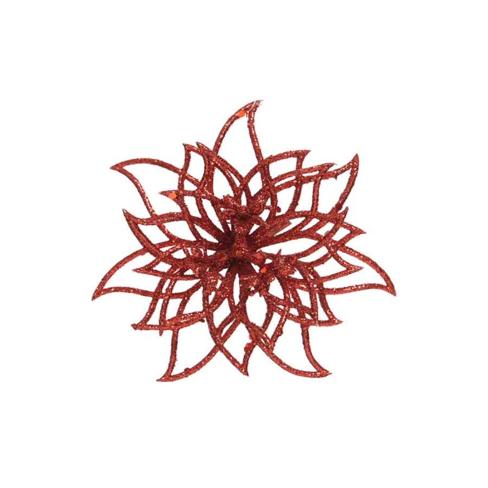 Everlands Clip-On Plastic Flower with Glitter 14cm - Red