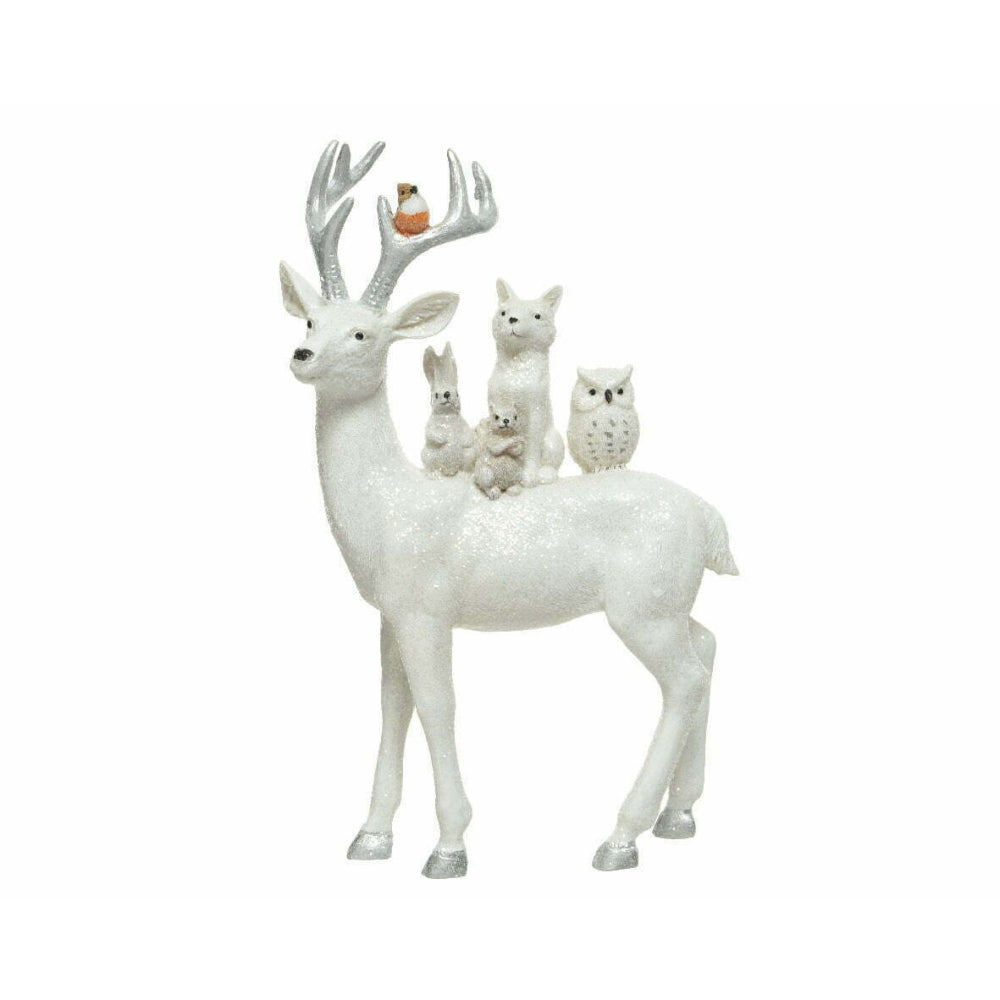 Decoris Polyresin Deer with Little Animals Figurine 26cm - White