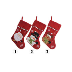 Decoris Hanging Polyester Stocking 40cm - 3 Assorted