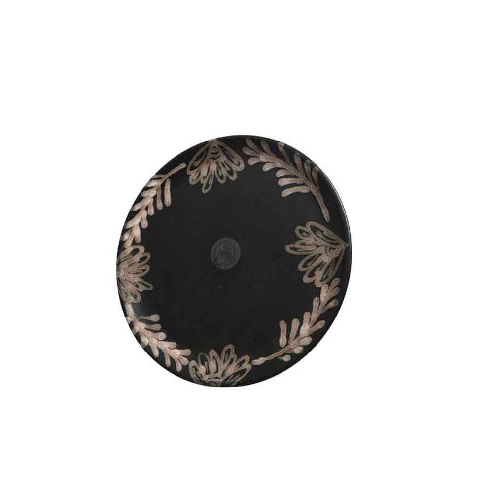 Kitchen Goods Terracota Plate with Leaf Design - Black