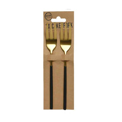 Kitchen Goods Stainless Steel Cake Fork Ste of 2 Pieces - Gold with Black Handle