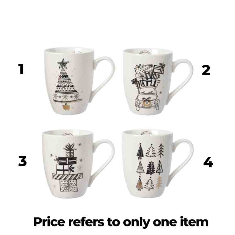 Decoris Porcelain Mug with Gold Accents - 4 Assorted