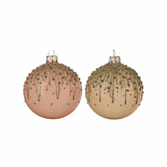 Decoris Hanging Glass Bauble with Gold Lines - Pink or Pearl