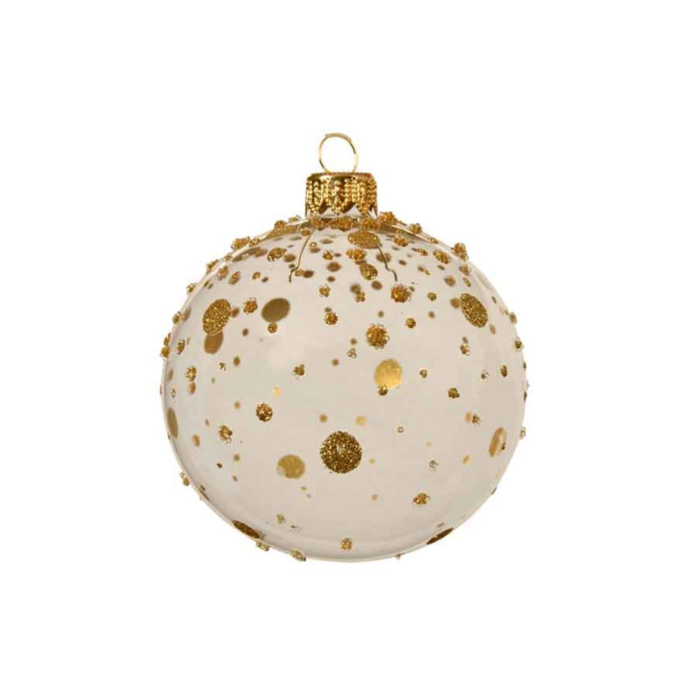 Decoris Glass Bauble with Gold Dots 10cm