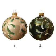 Decoris Glass Bauble with Mistletoe 8cm - Green or Pearl