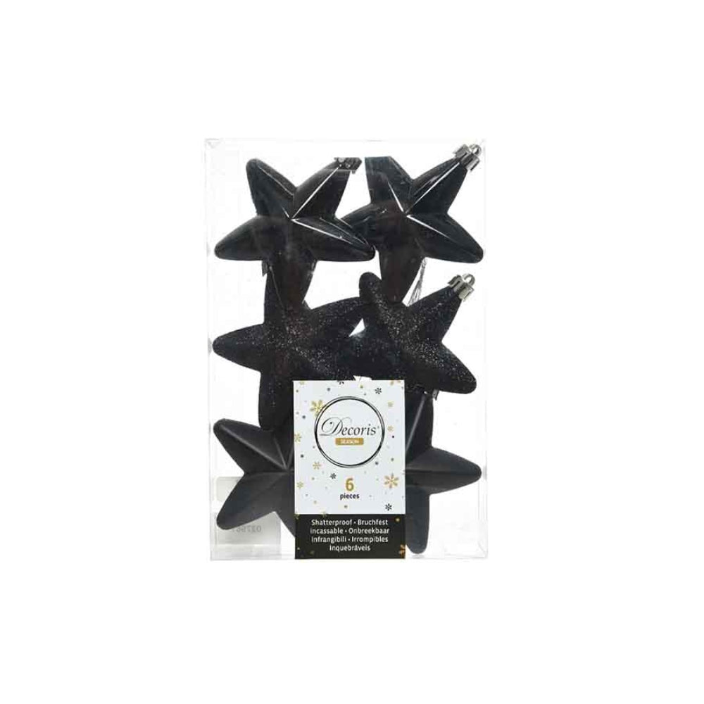 Decoris Shatterproof Star Baubles Box of 6 - Black