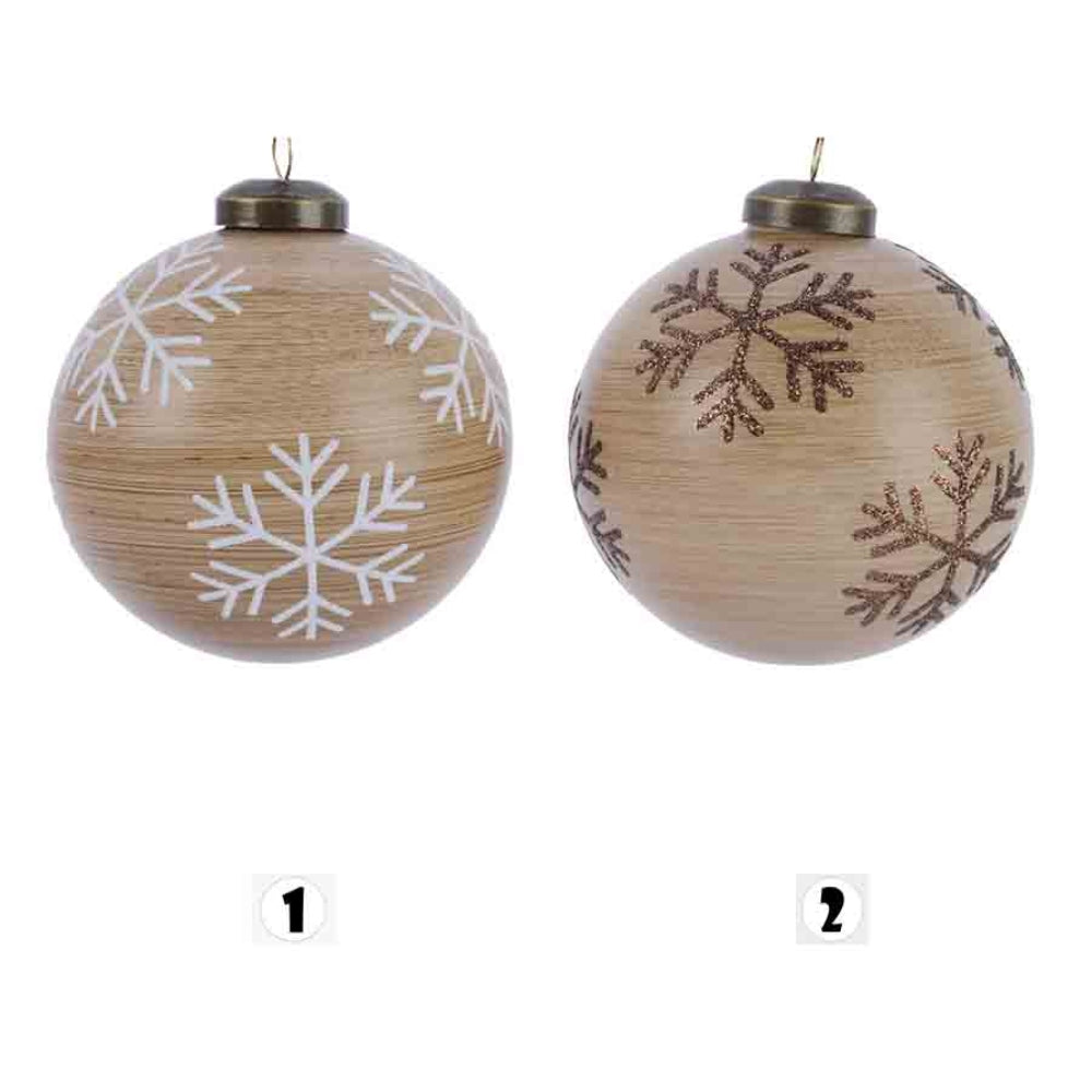 Decoris Glass Bauble with Snowflake 8cm - Wooden Effect