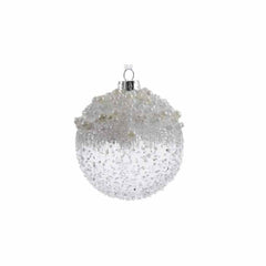 Decoris Glass Bauble Set of 3 Pieces 8cm - Transparent with White Pearls