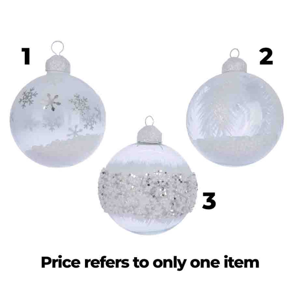 Decoris Glass Bauble Filled with Styrofoam 8cm - 3 White Assorted