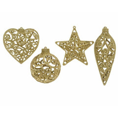 Decoris Hanging Plastic Christmas with Glitter - Light Gold 4 Assorted