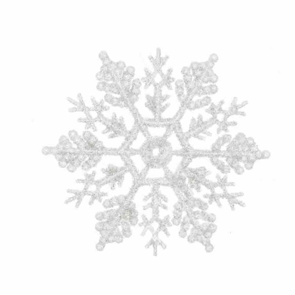 Decoris Hanging Plastic Snowflake Set of 12 Pieces with Glitter 10cm - White
