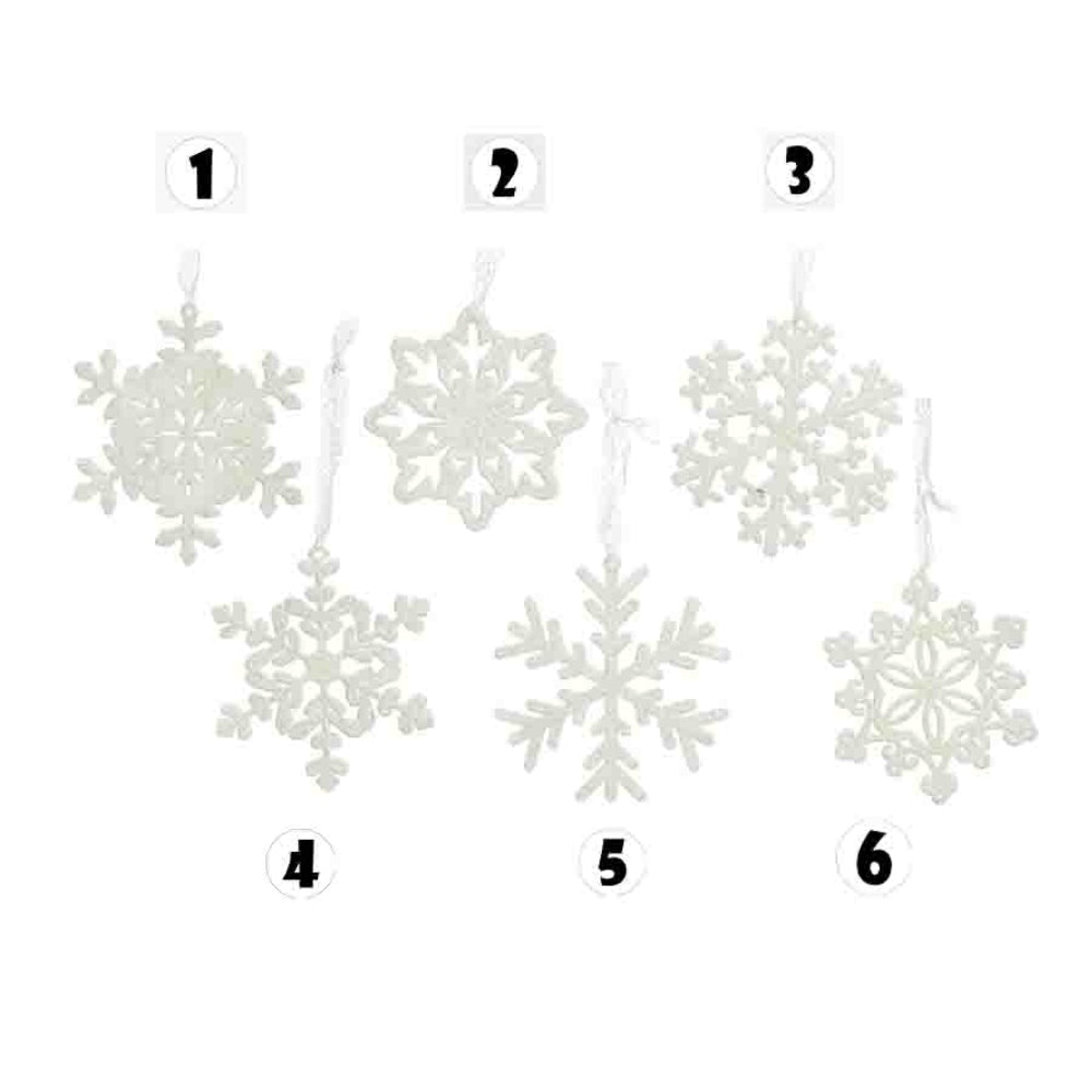 Decoris Hanging Plastic Snowflake with Glitter - White 6 Assorted