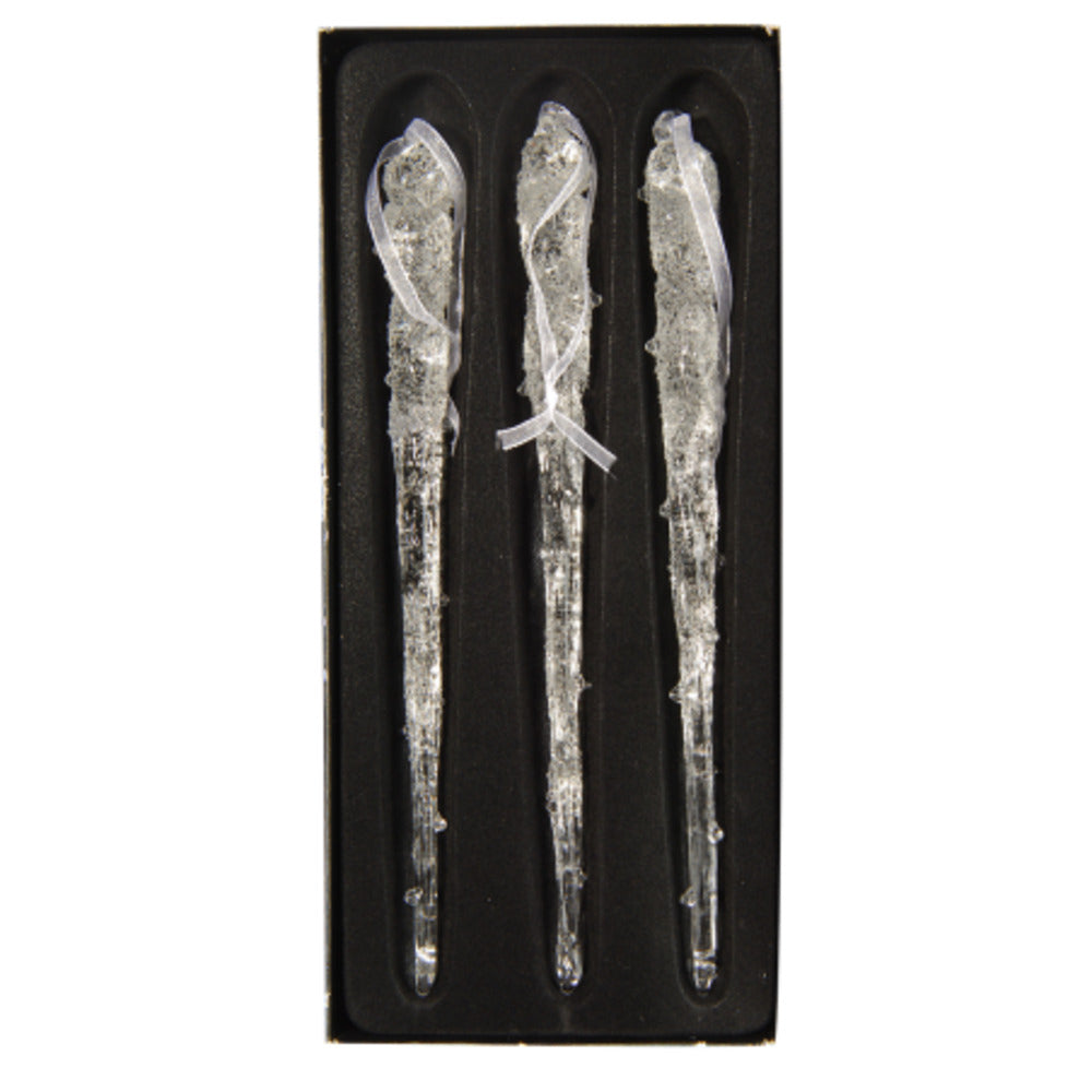 Decoris Glass Frosted Icicle Set of 3 Pieces - Transparent