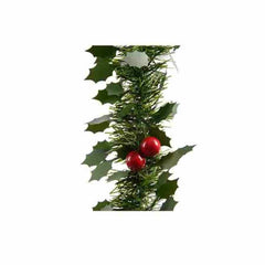 Decoris Tinsel Garland with Holly and Berries 270cm - Green