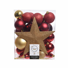 Decoris Shatterproof Bauble Set of 33 Pieces with Tree Topper - Red/ Gold Mixed Colours