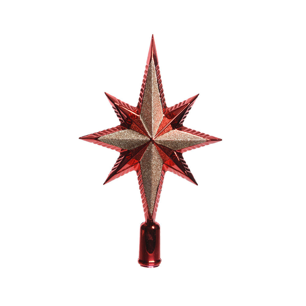 Decoris Shatterproof Peak Star Tree Topper 25.5cm with Glitter - Red