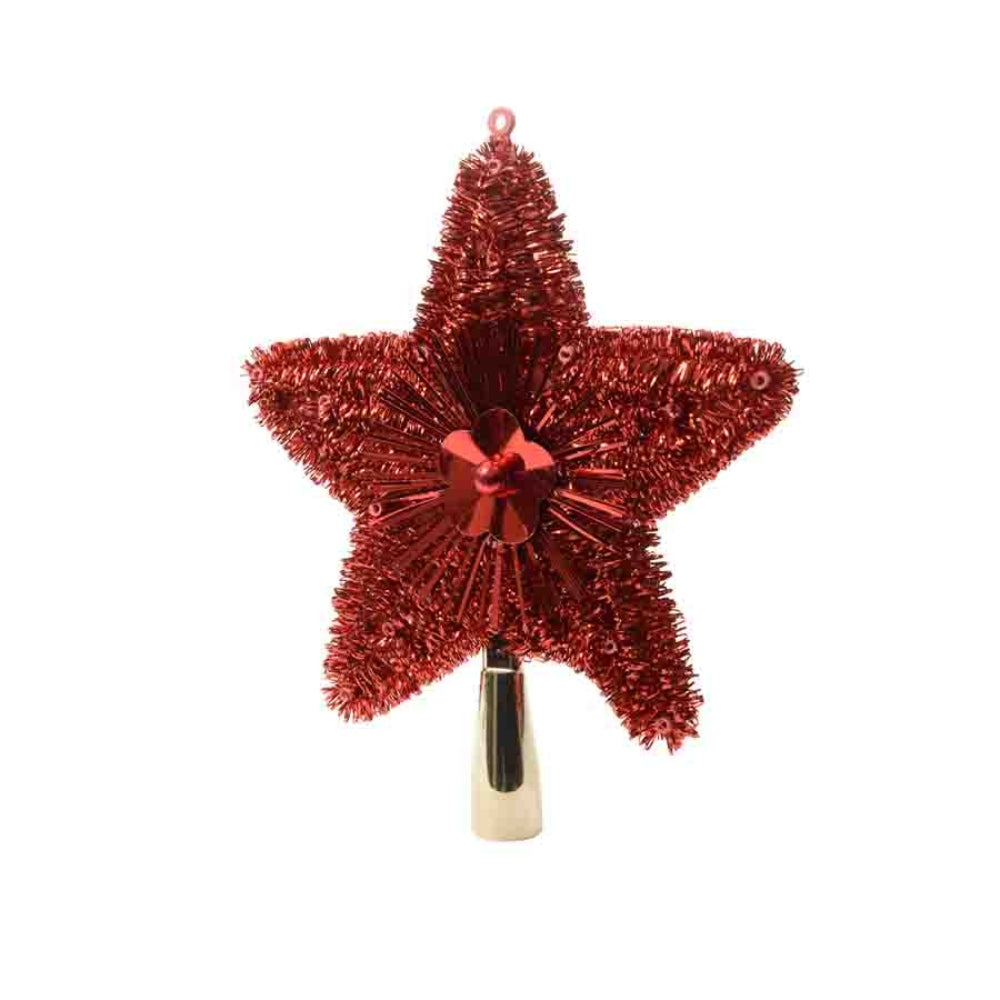 Decoris Tinsel Star Tree Topper 23cm - Red