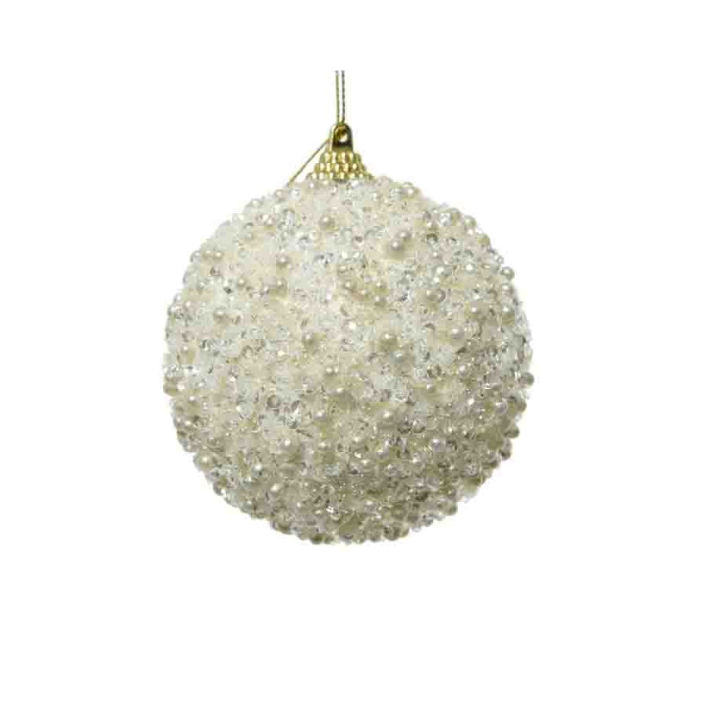 Decoris Foam Bauble with Pearls 8cm - Wool White