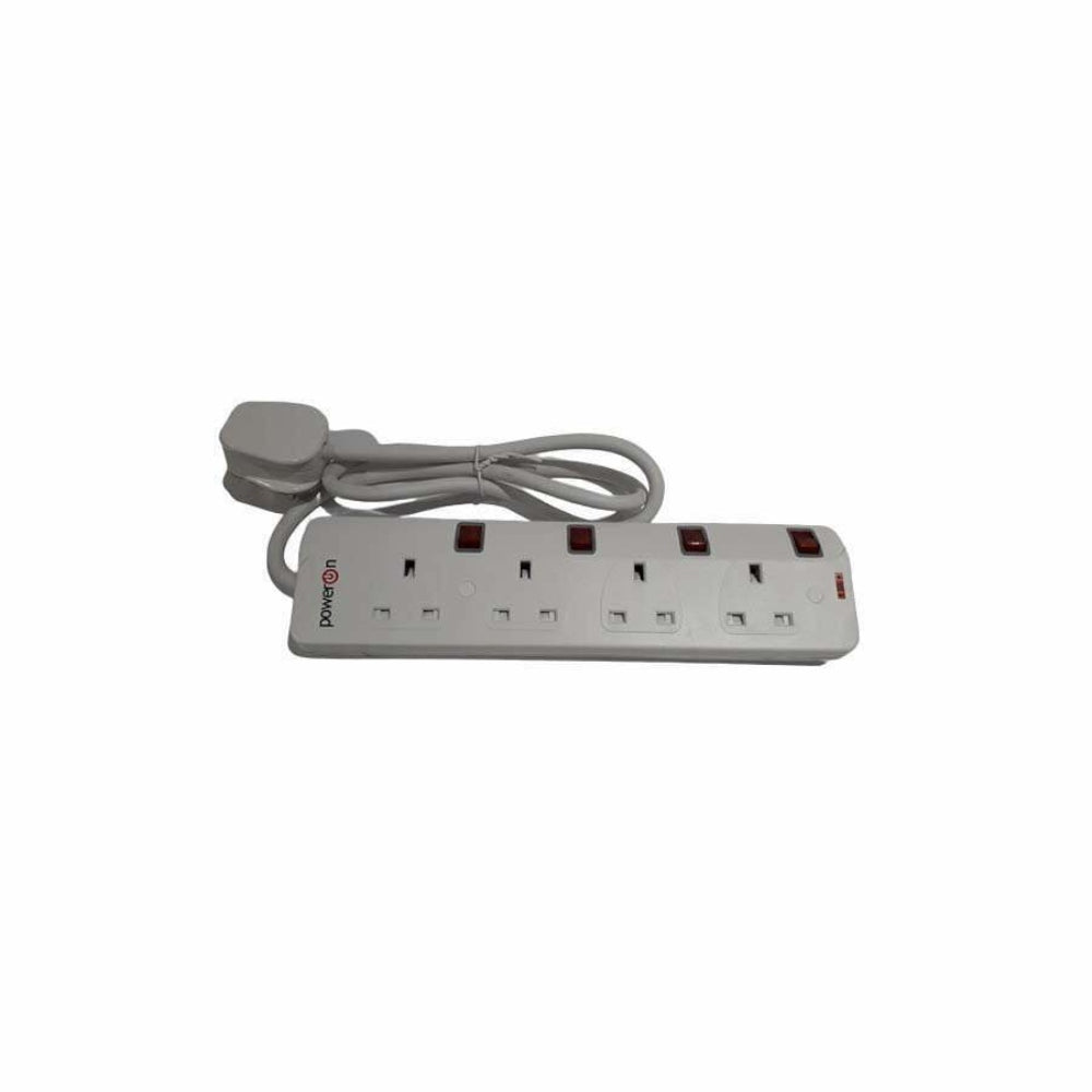 Power-On 4 Gang BS Extension Socket with 1m Cable 13A