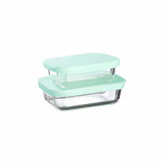 Ambition Frisk Set of 2 Rectangular Glass Containers with Lids 300ml and 550ml - Mint