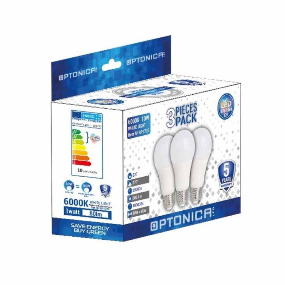 Optonica Led Bulbs A60 15W E27 1320LM 2700K - 3 Pack