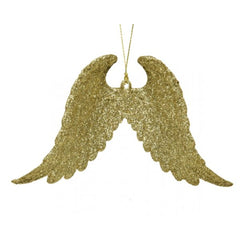 Decoris Hnging Plastic Angel Wings with Glitter 16cm - Gold