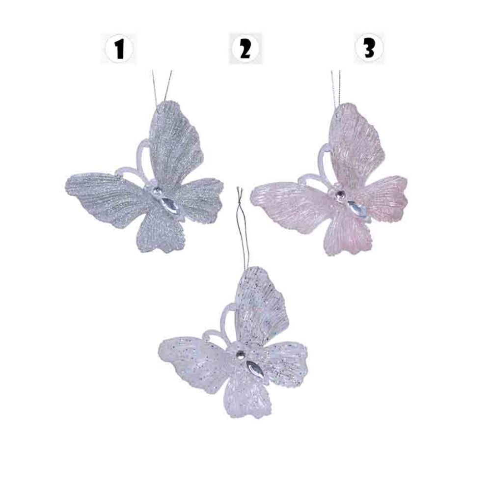 Decoris Hanging Acrylic Butterfly with Glitter - 3 Assorted