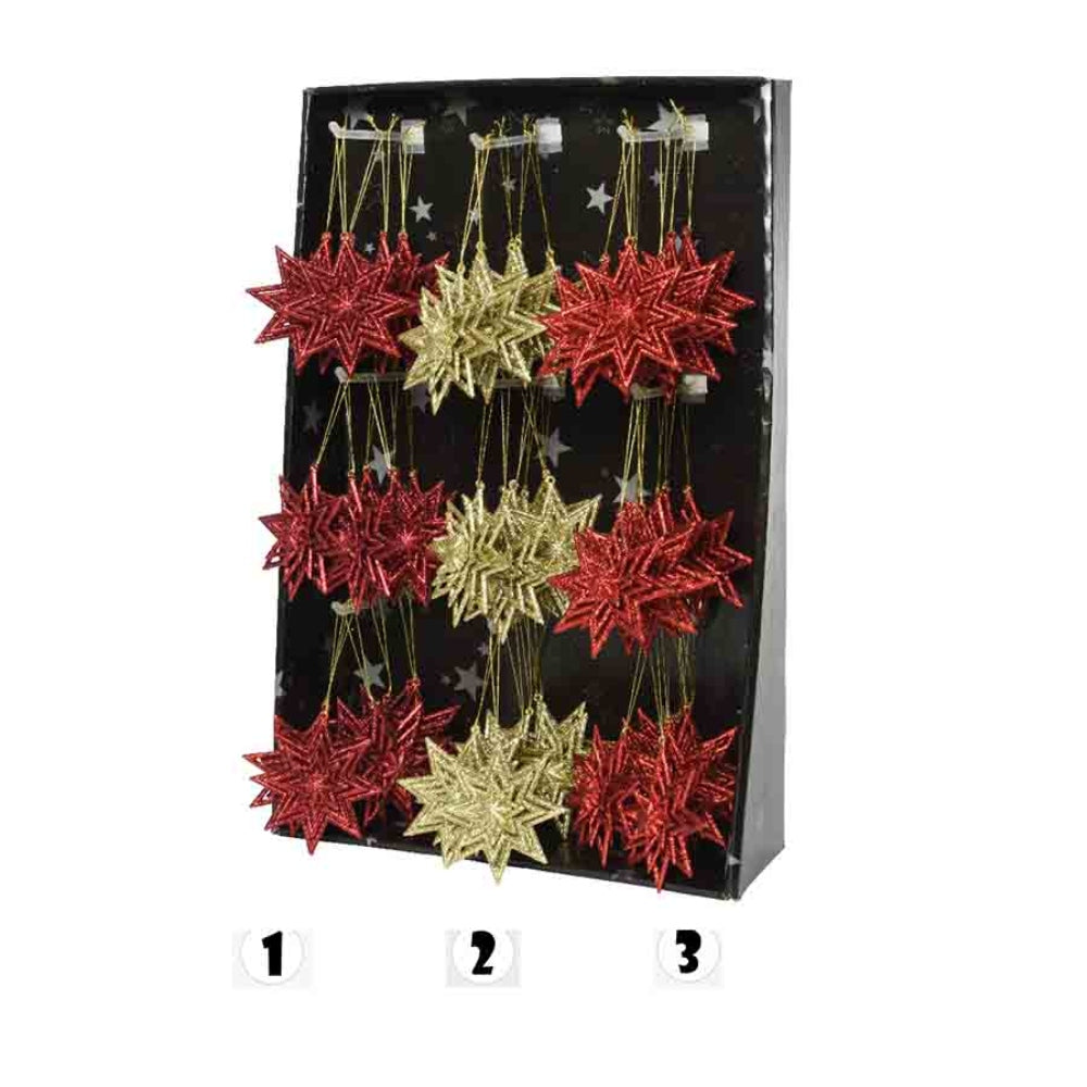 Decoris Hanging Plastic Star with Glitters 11cm - 3 Assorted Colours