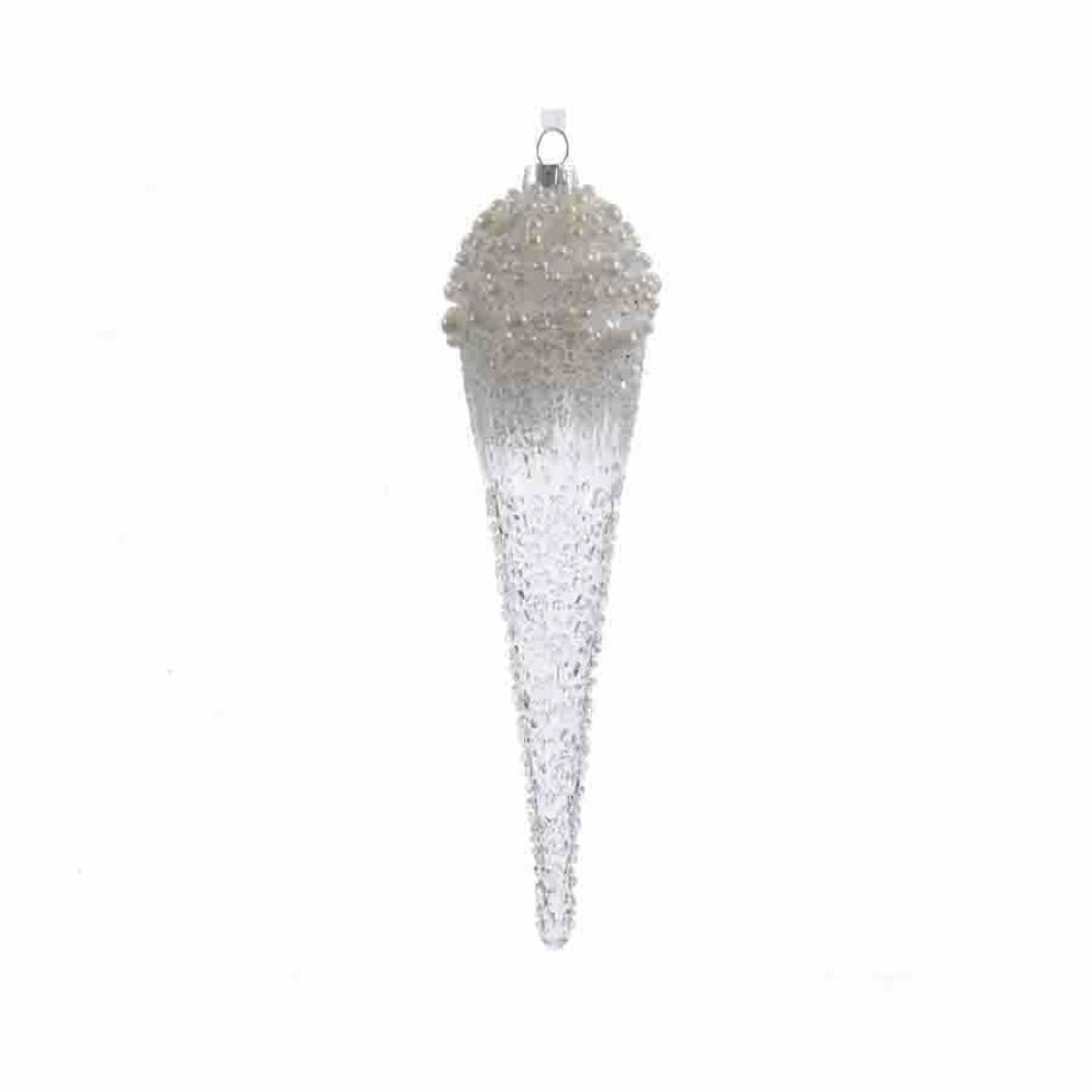 Decoris Glass Icicle Set of 2 with Pearls - Transparent